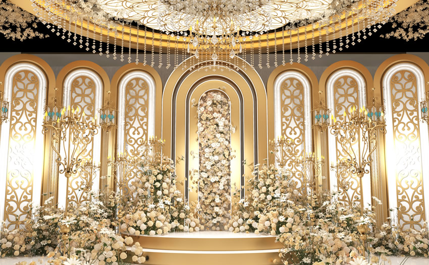 新疆香槟色调婚礼堂效果展示